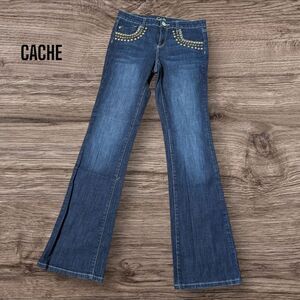 Cache Denim Studded Pocket Low Rise Bootcut Jeans